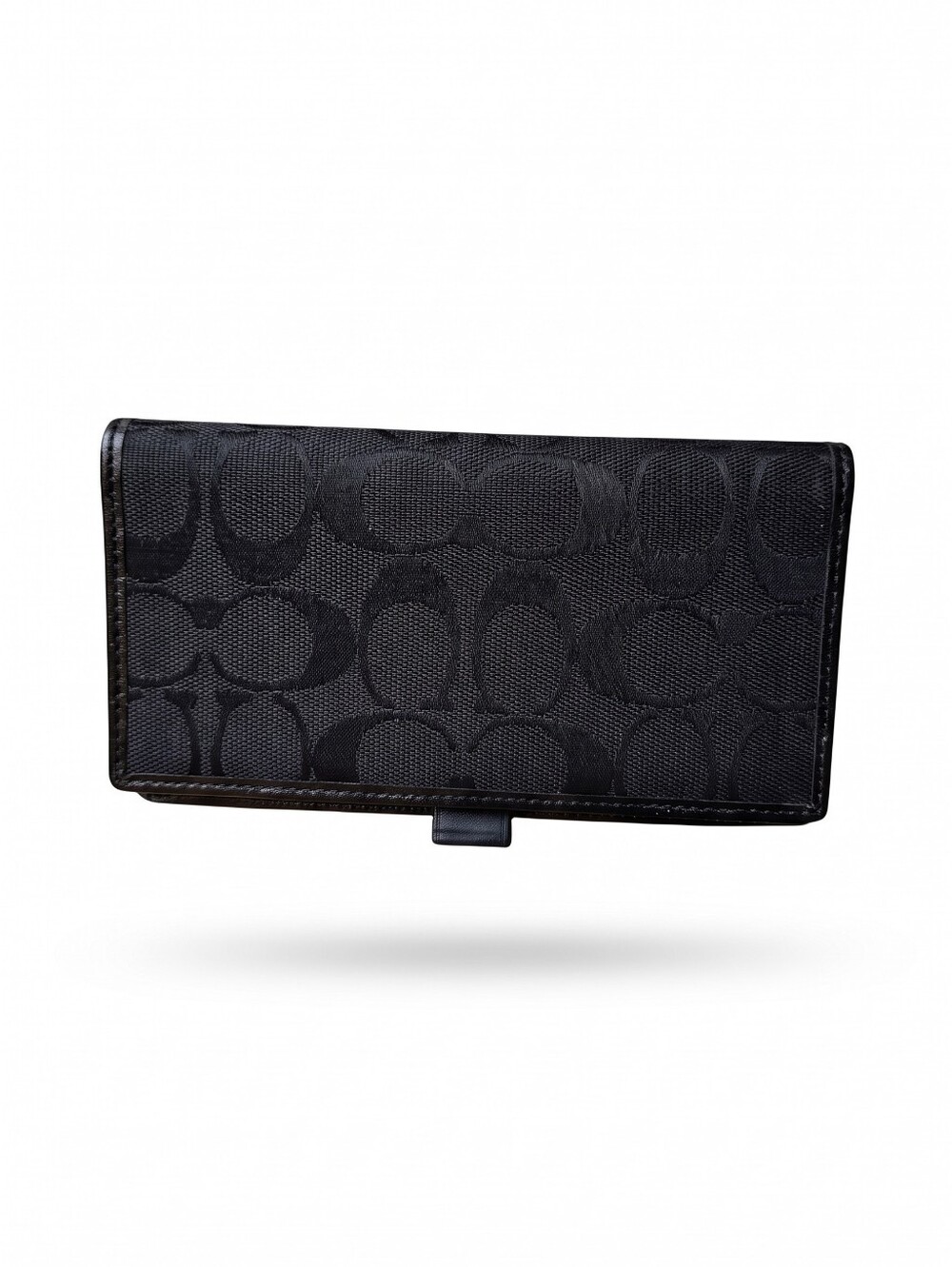 Coach Black Signature Checkbook Holder With Patent Leather Trim